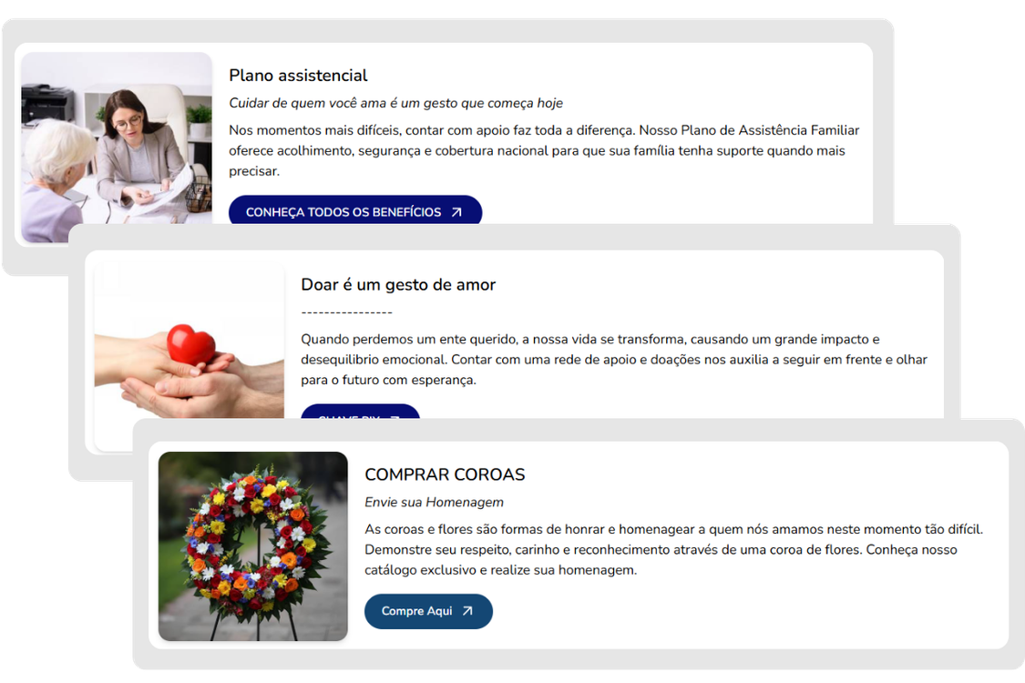 Canal exclusivo para venda de coroas, flores, planos e doações