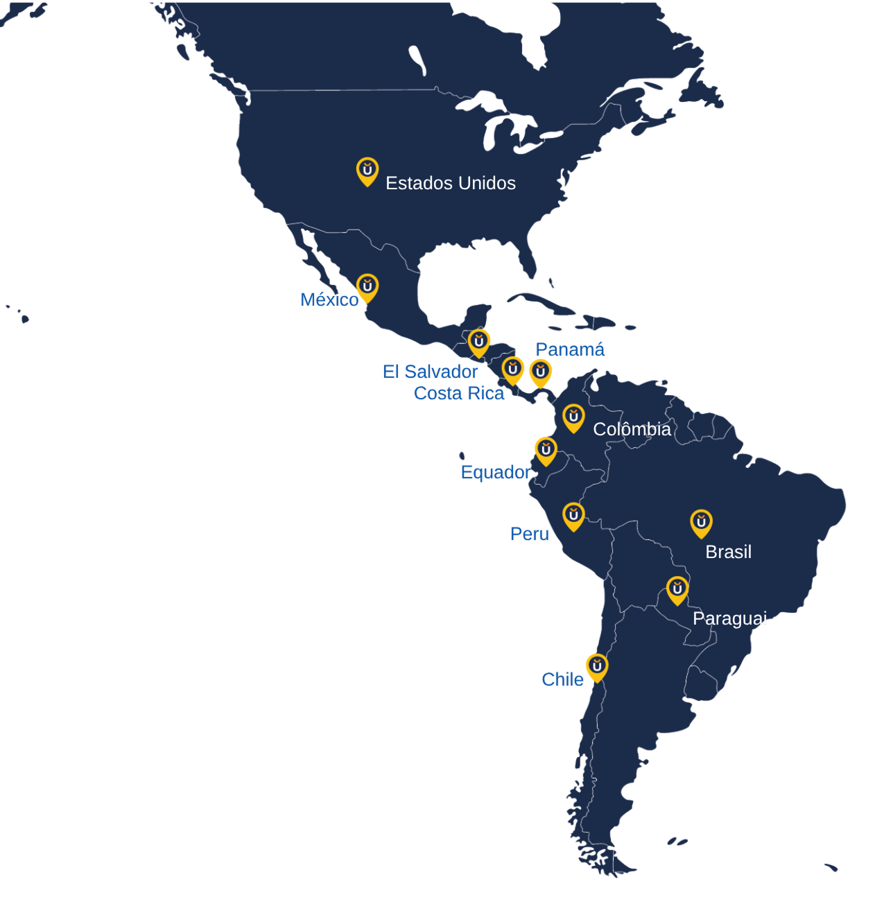 Mapa de presença em mais de 10 países