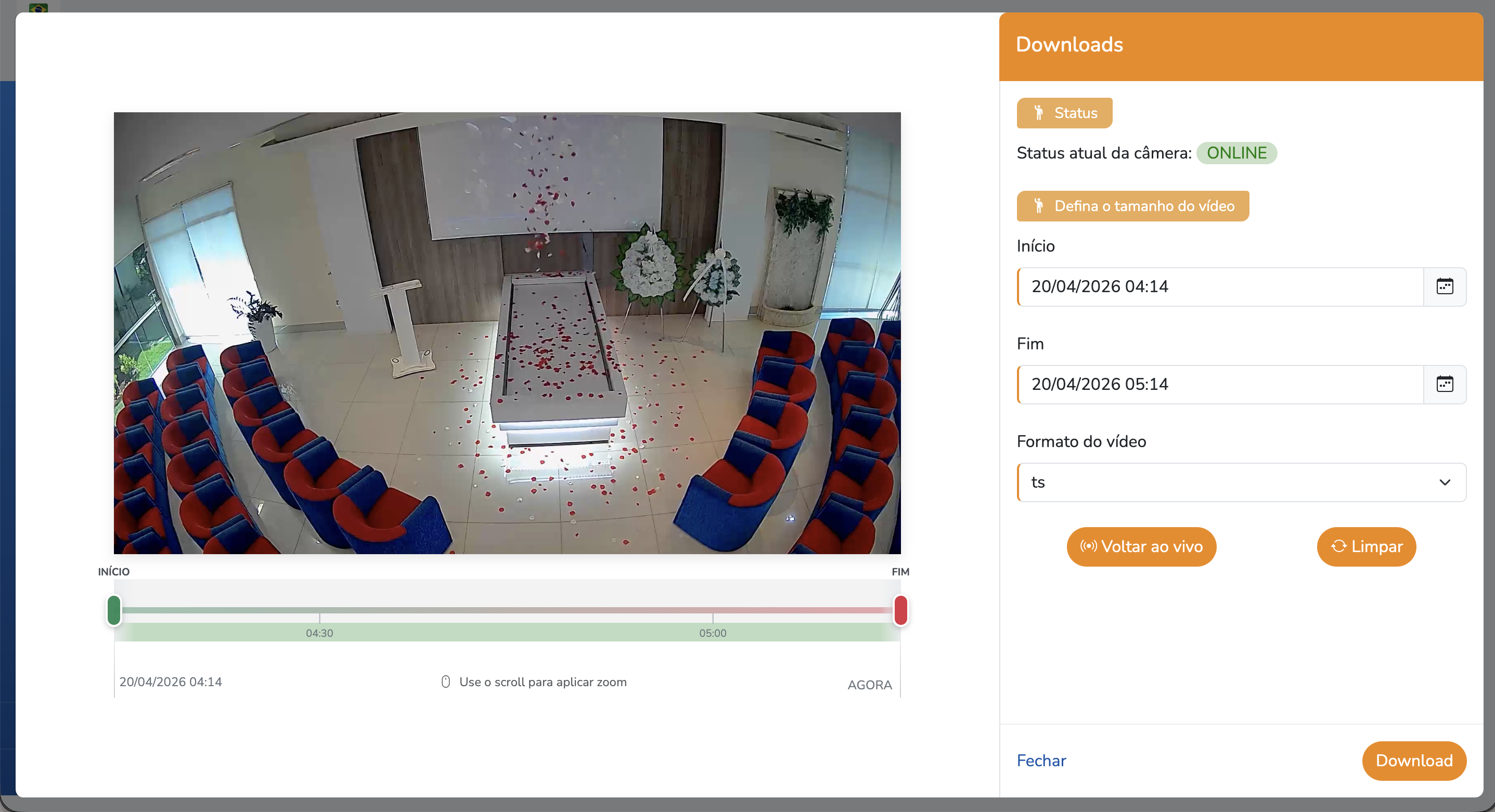 Gravação automática das cerimônias, com armazenamento seguro